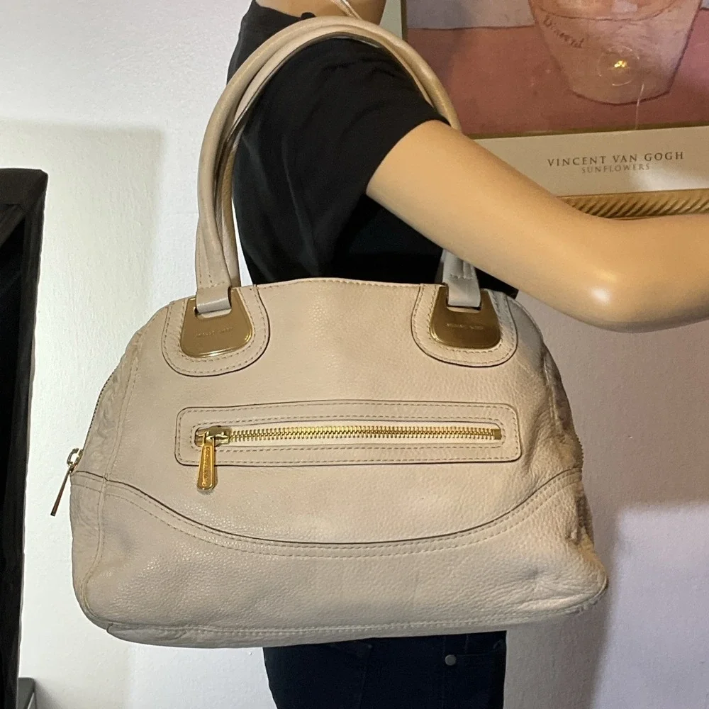 Michael Kors Cream Leather‎ Satchel Bag Gold Hardware Handbag Purse